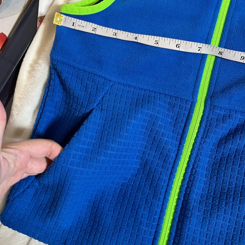 Lands End Kids S 6/7 Fleece Bright Blue Green Full Zip Hiking Camp Spring Vest
